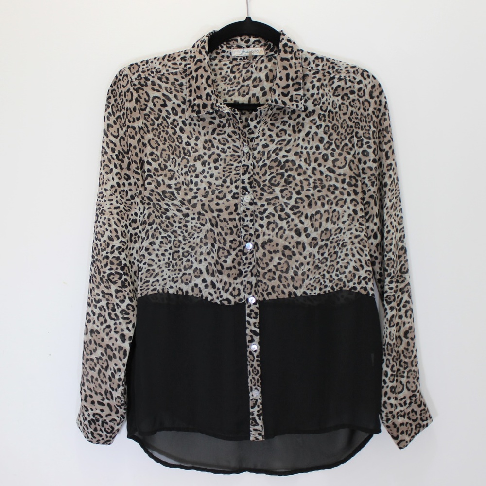 FREEBIRD Anthro Semi-Sheer Leopard Print Blouse